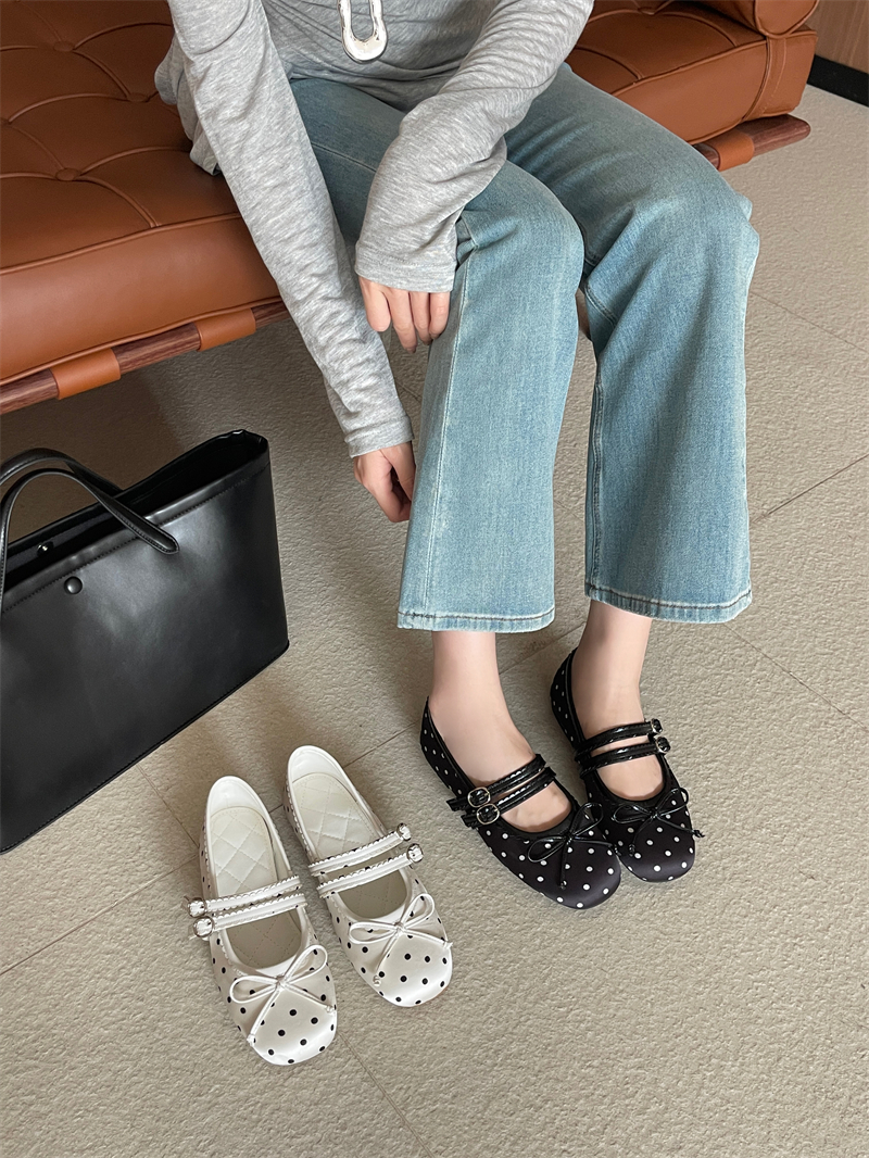 2026 New Flat Ballet Shoes Polka Dot Bow Women’s Shoes