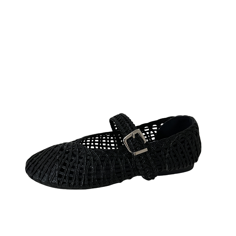 2026 New Spring Hollow Out Women's Flat Shoes Woven One-Strap Buckle Low Heel Shoes - Image 5