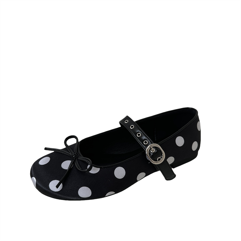 2026 New Spring Polka Dot Flat Shoes Women's One-Strap Round Toe Ballet Flats - Image 5