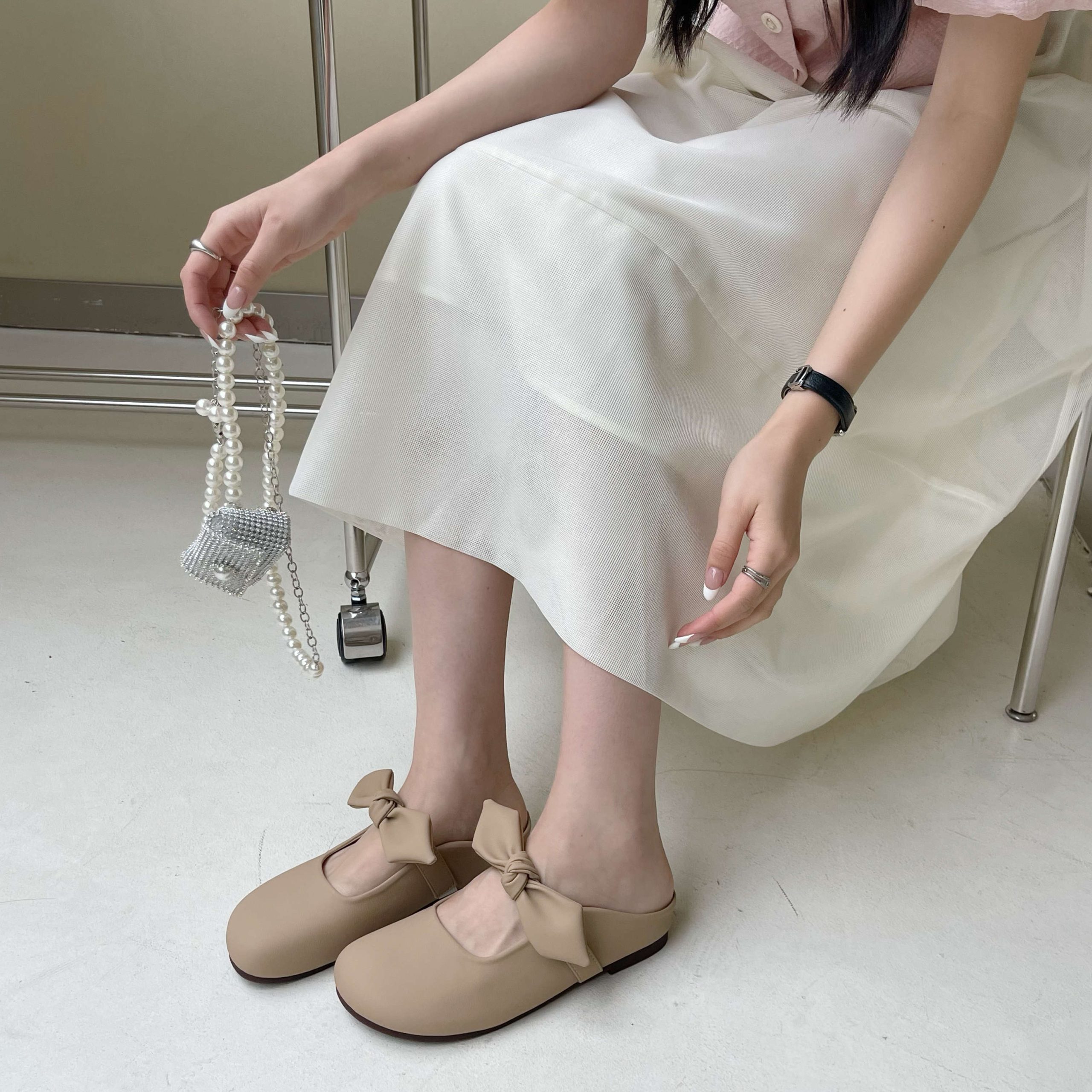 Bow Round Toe Flat Shoes Women 2023 Spring Retro Literary Student Cute Fairy Soft Leather Granny Shoes - Style 00c124 - Image 3