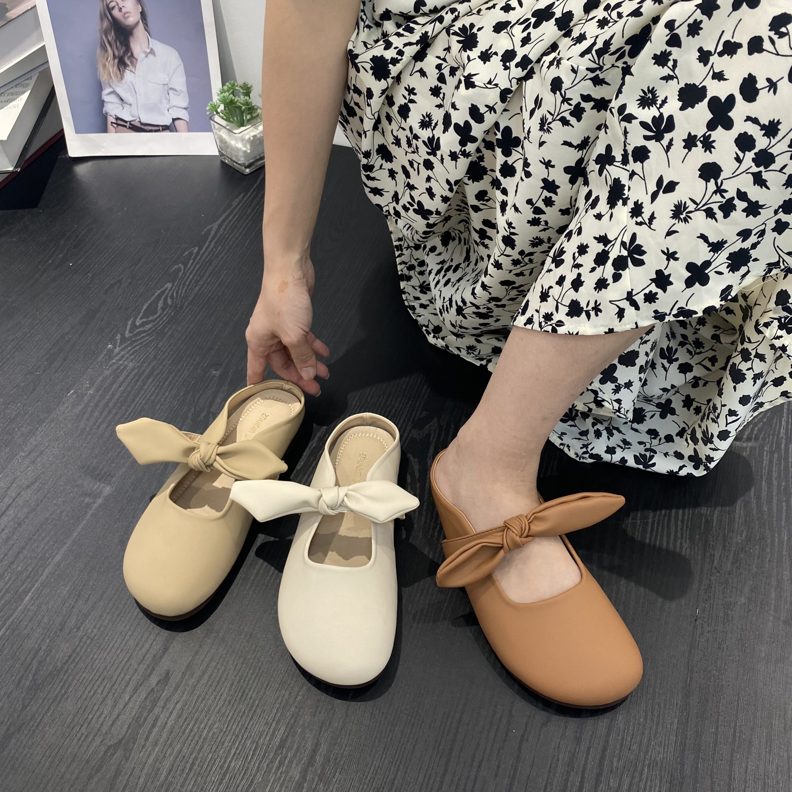 Bow Round Toe Flat Shoes Women 2023 Spring Retro Literary Student Cute Fairy Soft Leather Granny Shoes – Style 67cffd