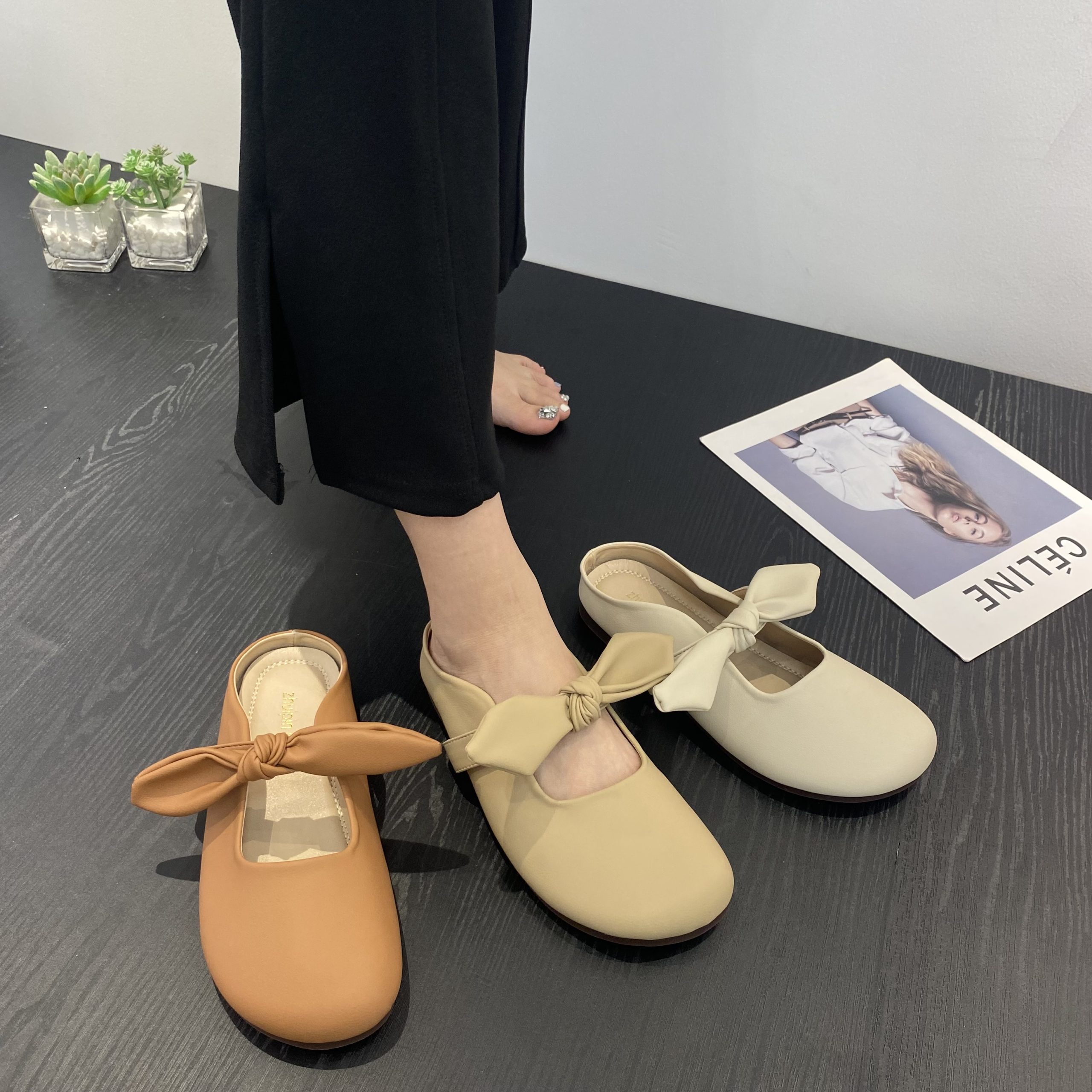 Bow Round Toe Flat Shoes Women 2023 Spring Retro Literary Student Cute Fairy Soft Leather Granny Shoes - Style 67cffd - Image 2