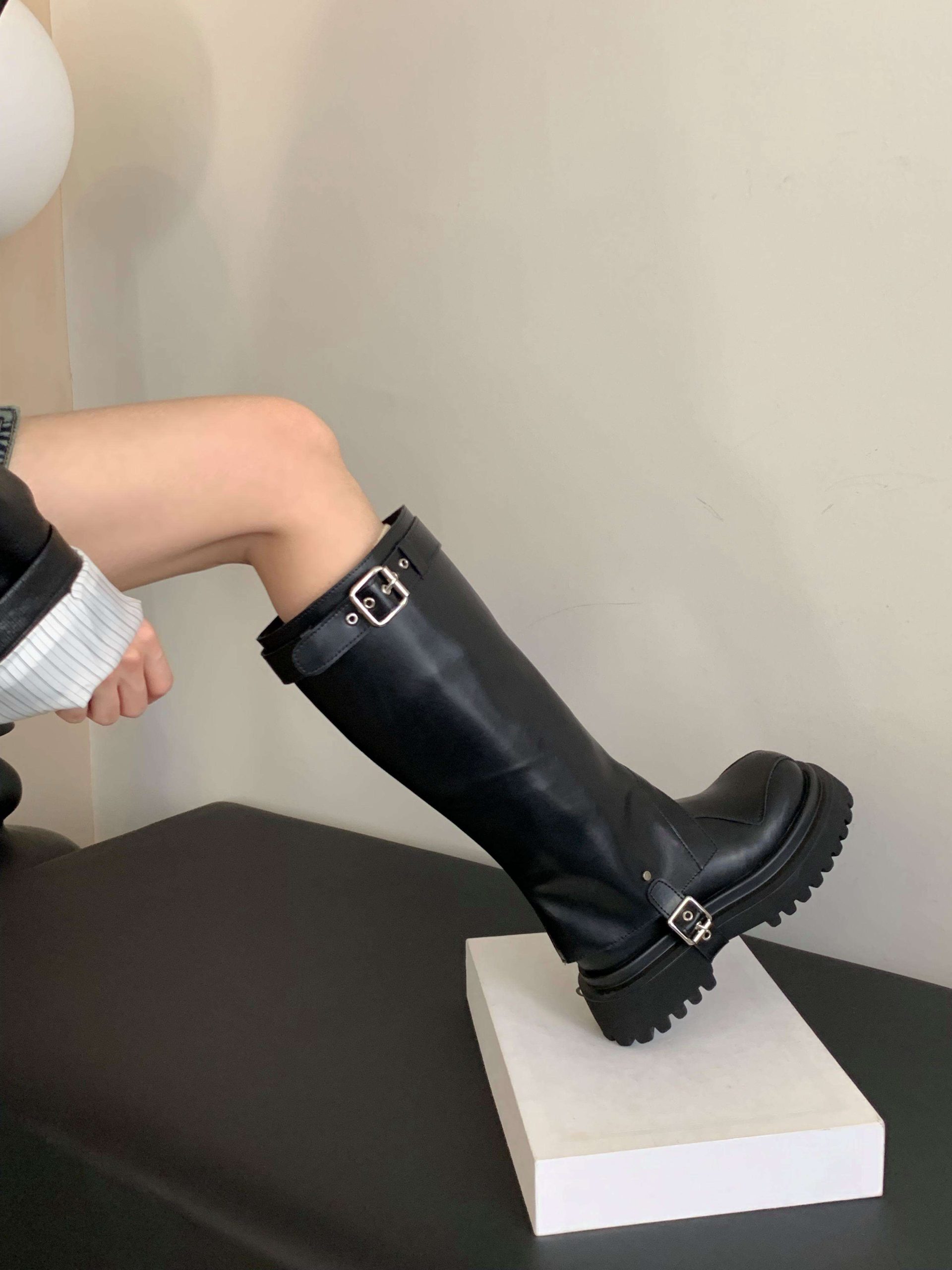 Detachable Two-Way Boots for Women Chunky Sole Round Toe Knee High Rider Boots Trendy - Image 3