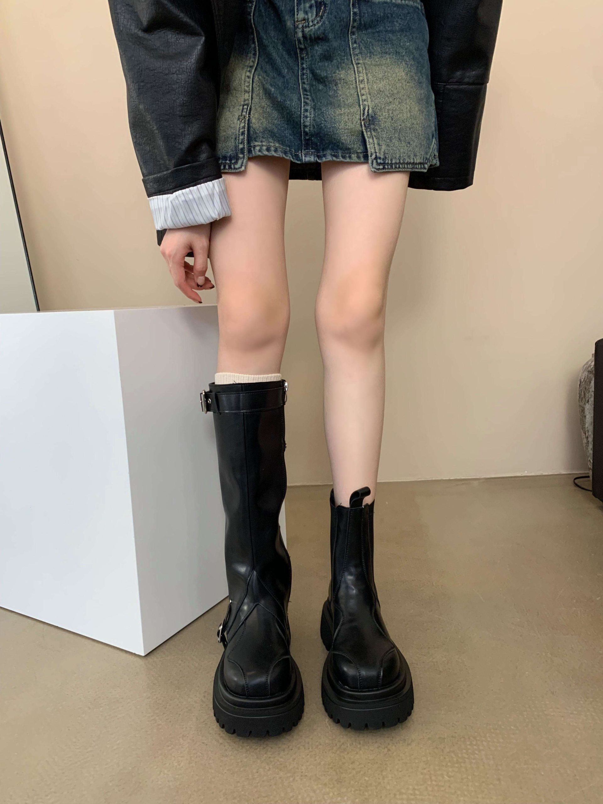 Detachable Two-Way Boots for Women Chunky Sole Round Toe Knee High Rider Boots Trendy - Image 4