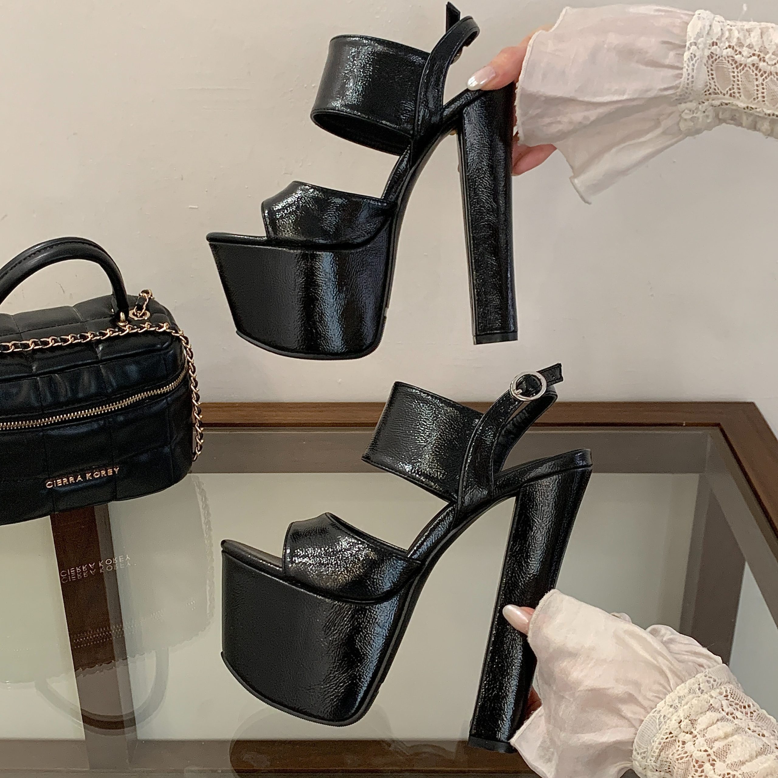 Extreme High Heel Banquet Sandals Women Chunky Heel Platform Model T Stage 16cm Pole Dance High Heels 35-45 - Image 5
