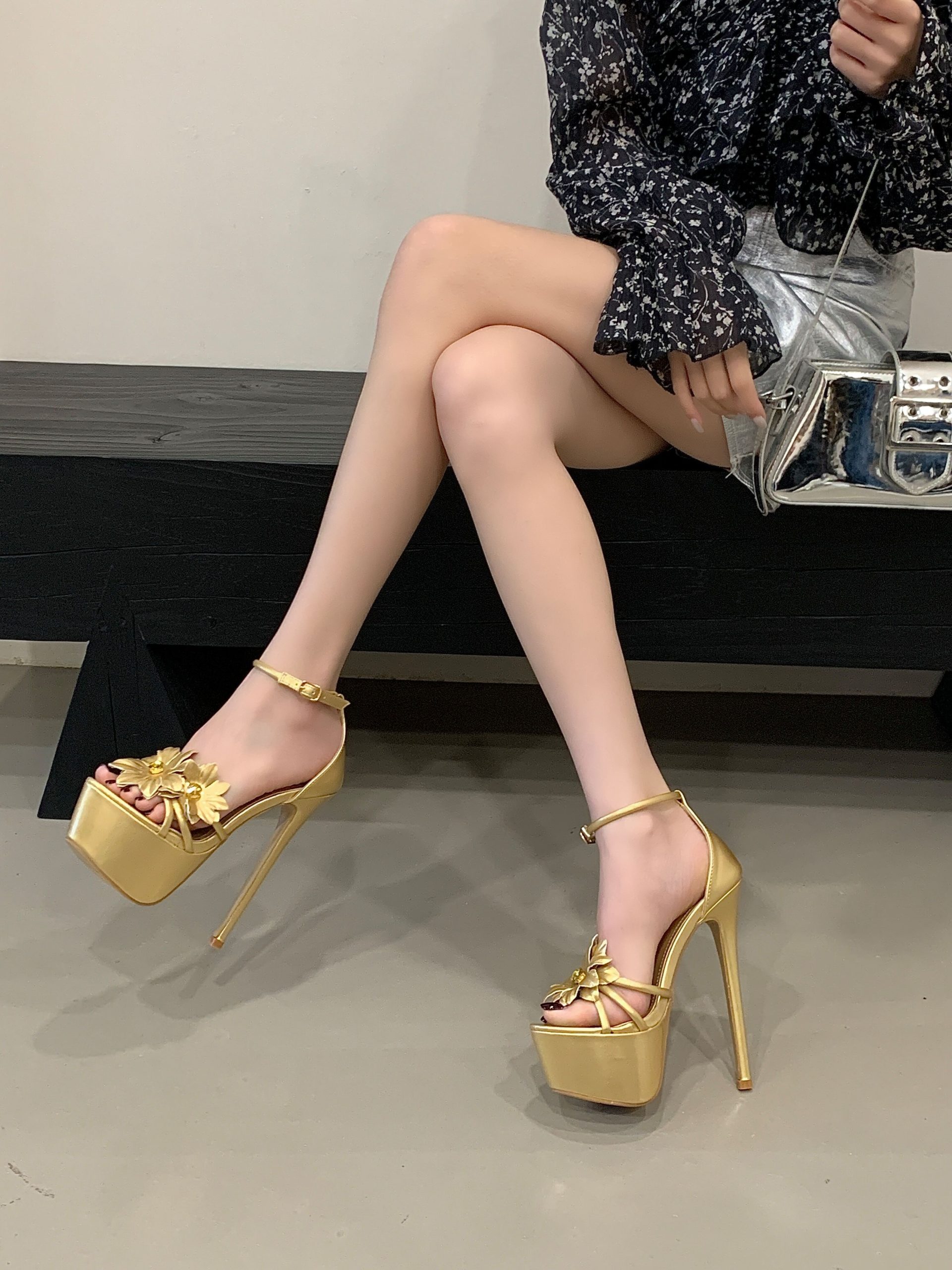 New Sunflower Rhinestone 16CM High Heel Platform Sandals 35-42 - Image 2
