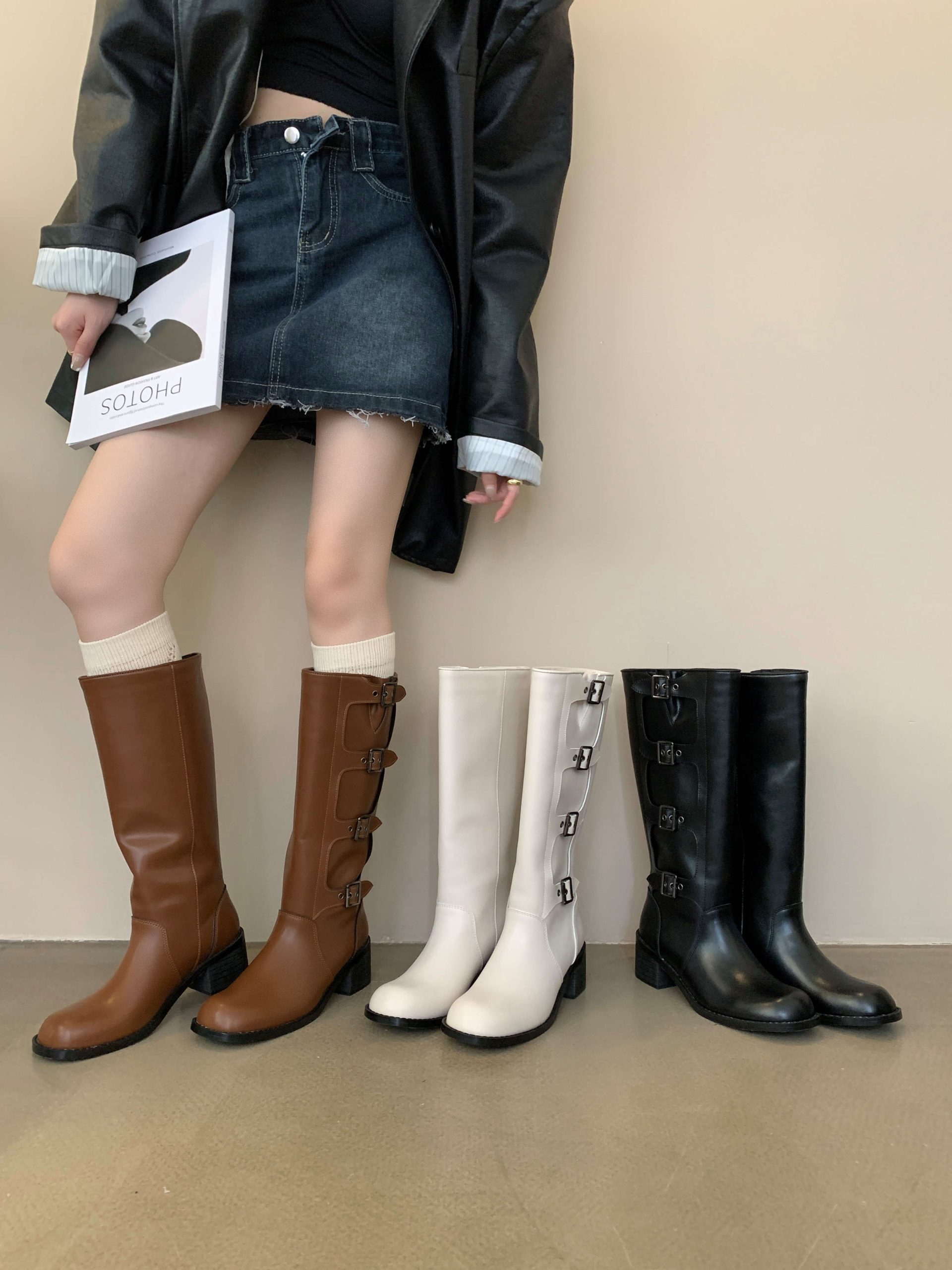 Sweet Cool Chunky Heel Tall Boots Square Toe Sleeve Motorcycle Rider Boots Women Brown Western Cowboy Boots Not Over Knee