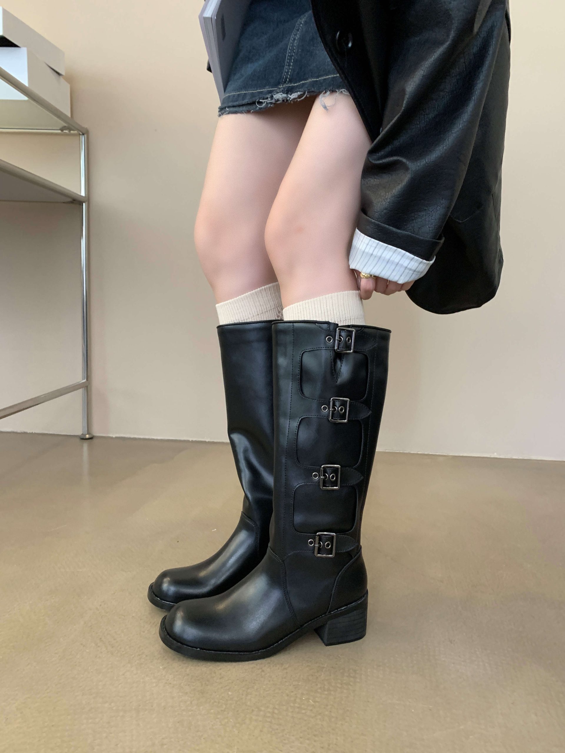 Sweet Cool Chunky Heel Tall Boots Square Toe Sleeve Motorcycle Rider Boots Women Brown Western Cowboy Boots Not Over Knee - Image 4