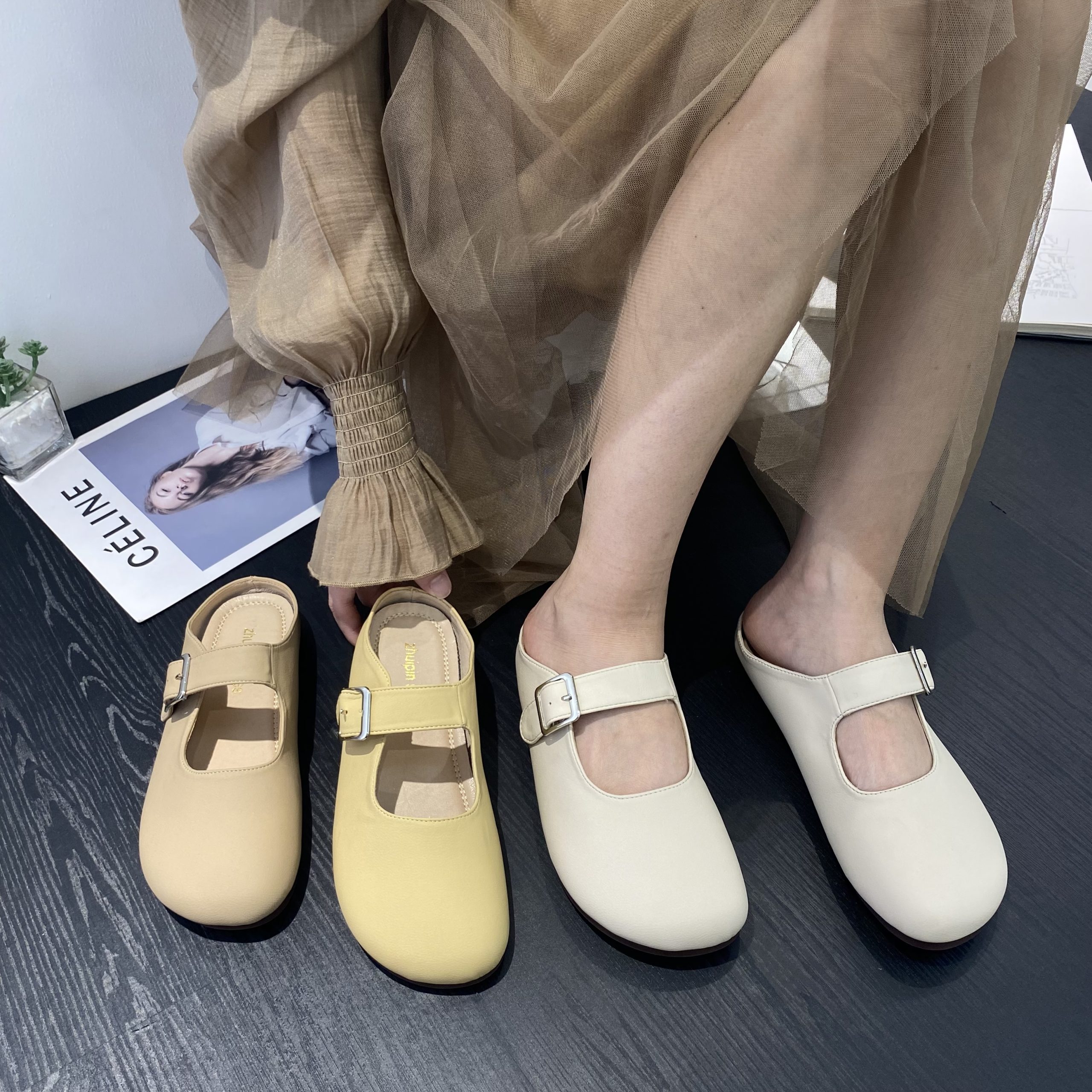 Women's 2023 New Arrival Mary Jane Slippers - Slip-On Flat Shoes with Soft Sole and Leather, Korean Style - Image 2