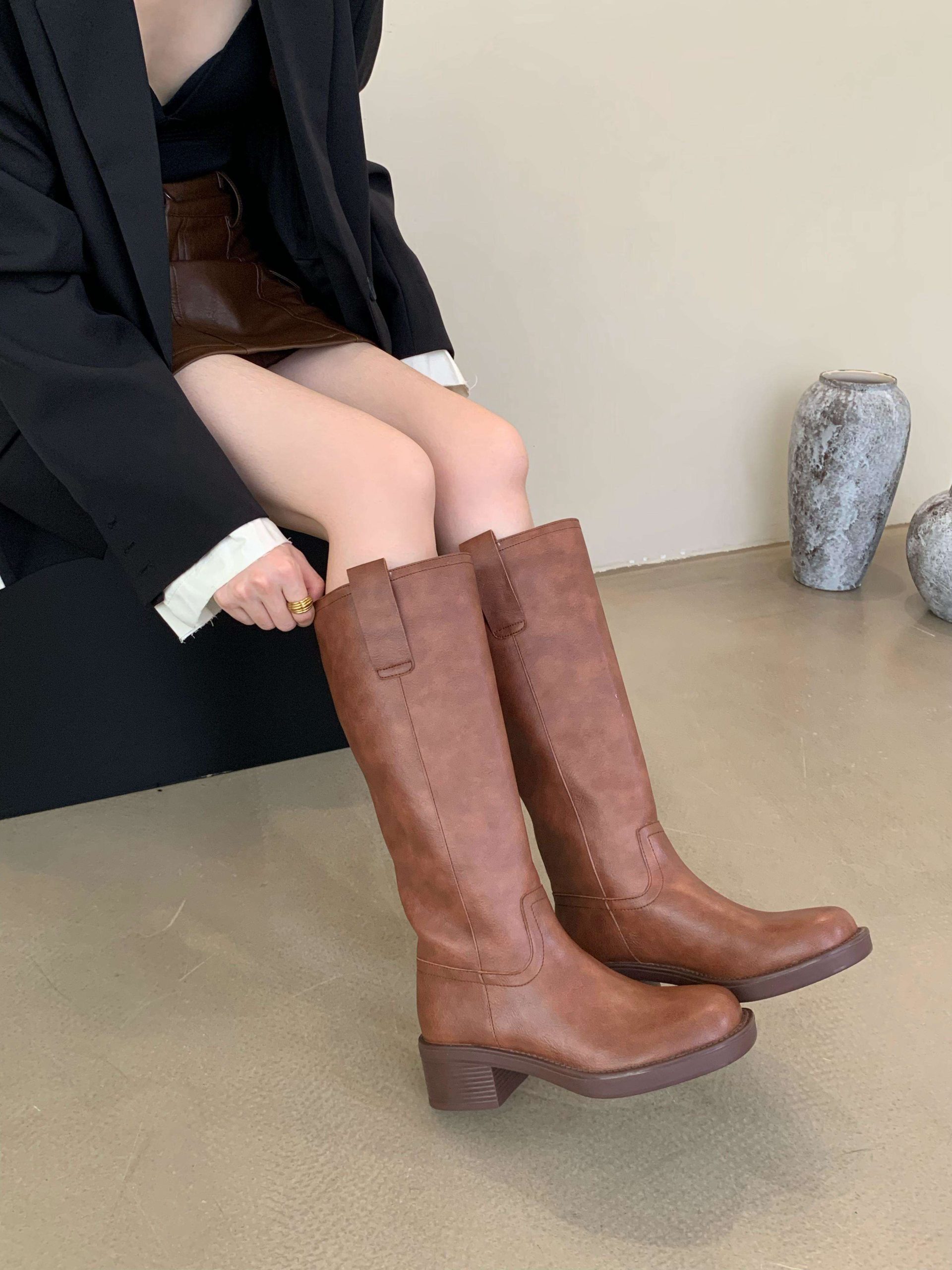 Women’s 2023 New Style Knight Boots Chunky Heel Tall Boots Over Knee High Chelsea Boots Slim Thick Sole Long Boots European and American Style