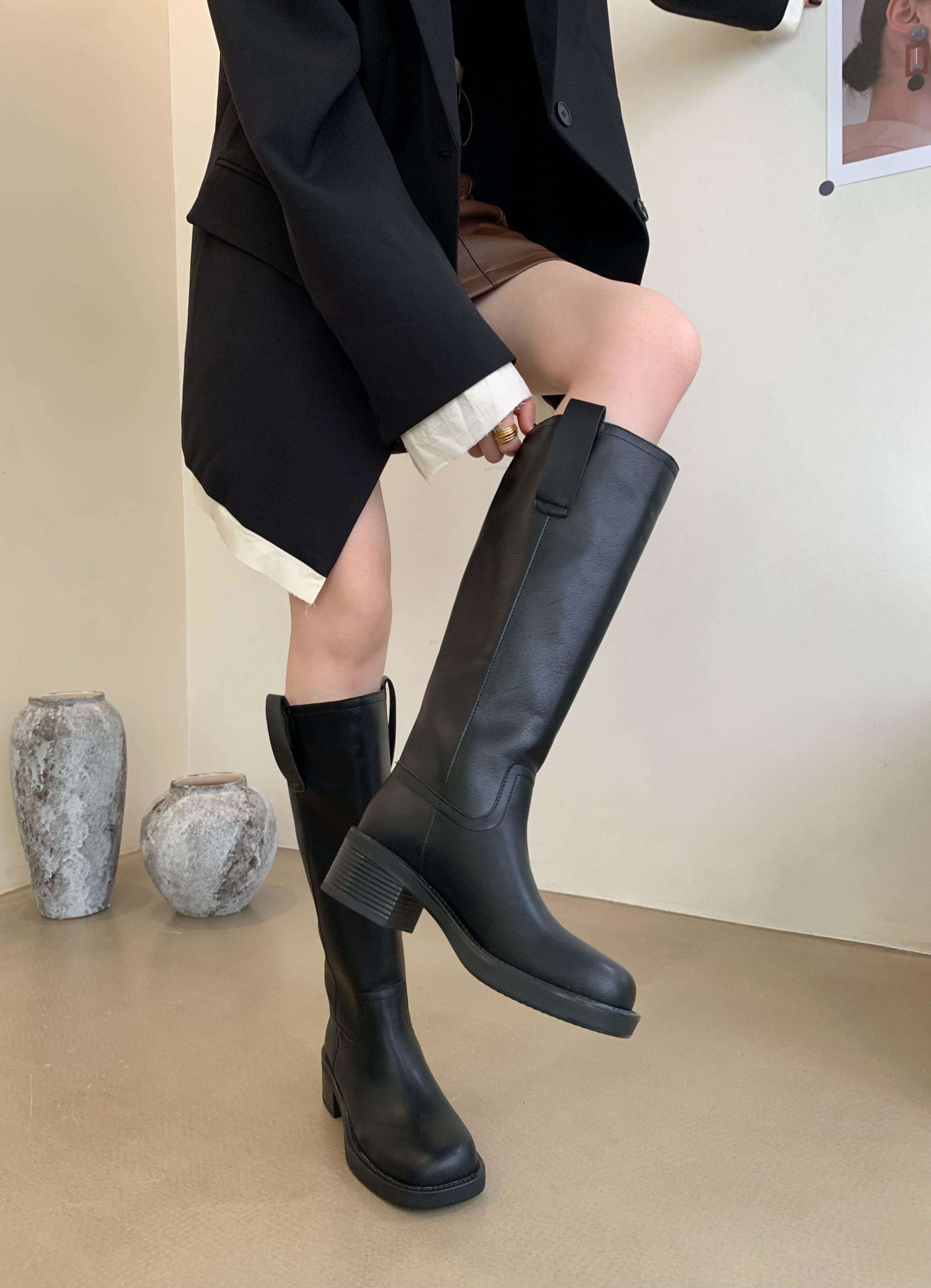 Women's 2023 New Style Knight Boots Chunky Heel Tall Boots Over Knee High Chelsea Boots Slim Thick Sole Long Boots European and American Style - Image 3