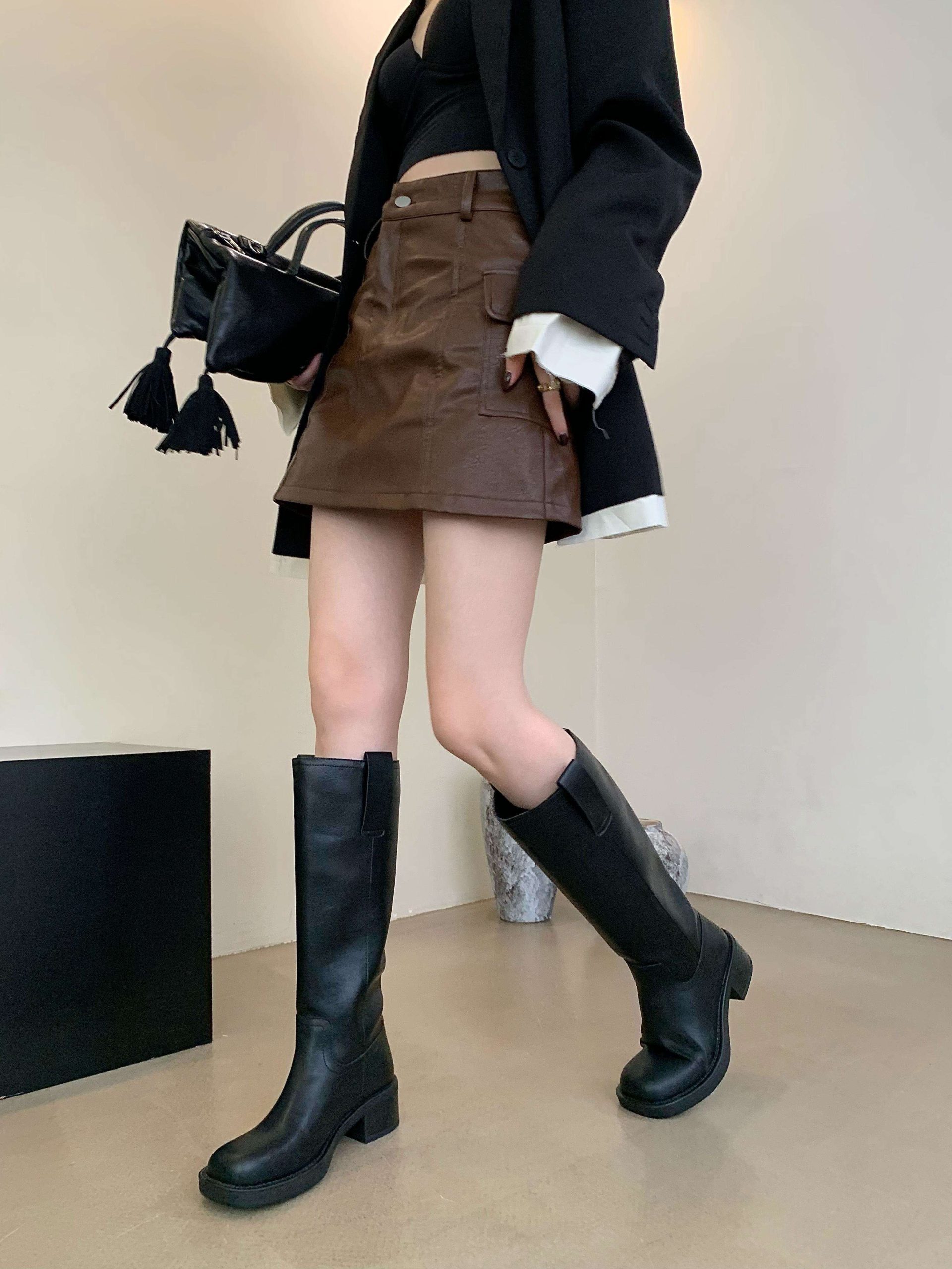 Women's 2023 New Style Knight Boots Chunky Heel Tall Boots Over Knee High Chelsea Boots Slim Thick Sole Long Boots European and American Style - Image 4