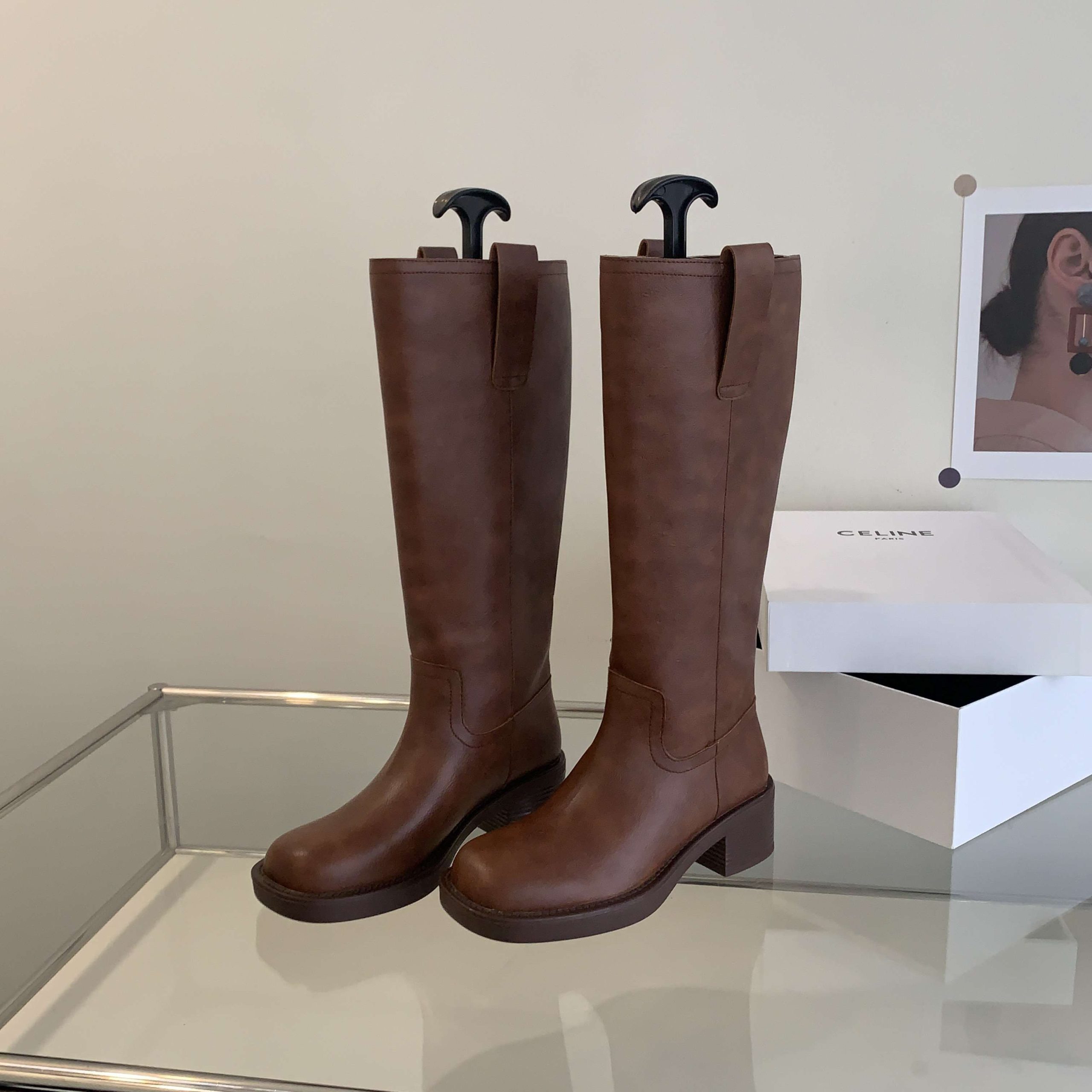 Women's 2023 New Style Knight Boots Chunky Heel Tall Boots Over Knee High Chelsea Boots Slim Thick Sole Long Boots European and American Style - Image 5